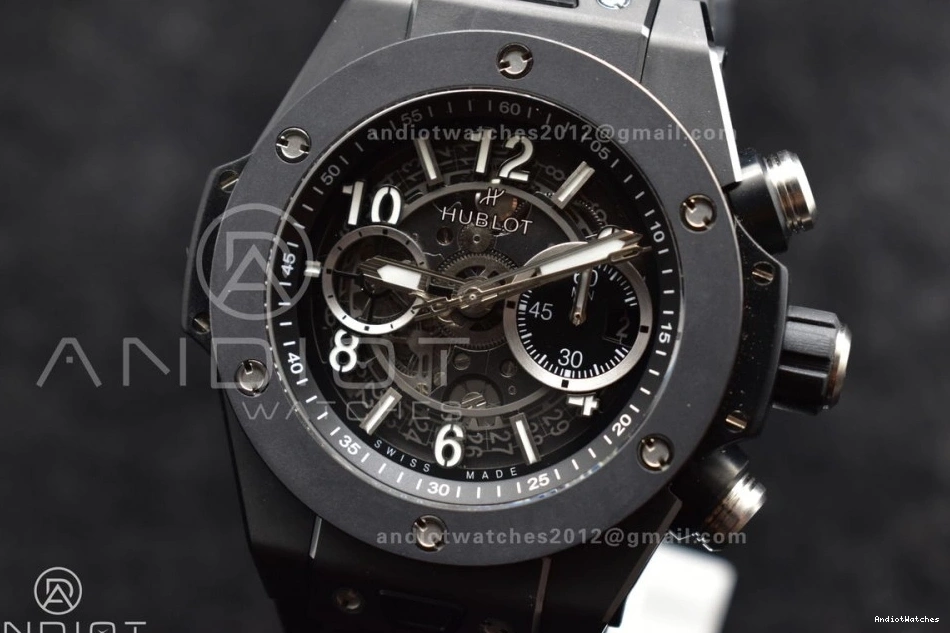 A Strap 1:1 Unico Hublot 893 Rubber on Bang Dial ZF Black BestValue Edition Best Black Full Skeleton Big 0712